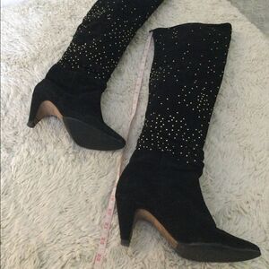 Dolce Vita 6.5 suede black boots gold studs